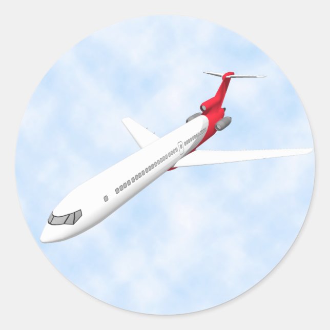Commercial Jet Airplane: 3D Model: Classic Round Sticker (Front)