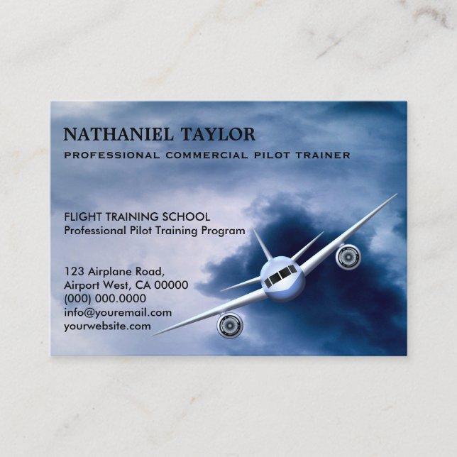 Commercial Jet Plane in the Sky Aviation Large Business Card (Front)