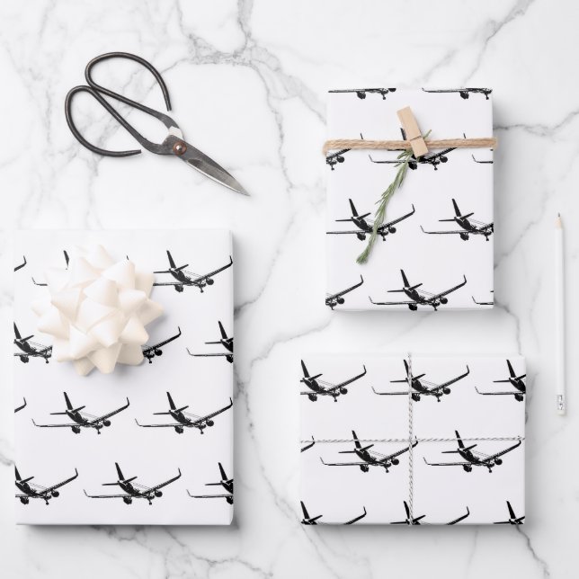 Commercial plane back view graphic motif pattern wrapping paper sheets (Front)