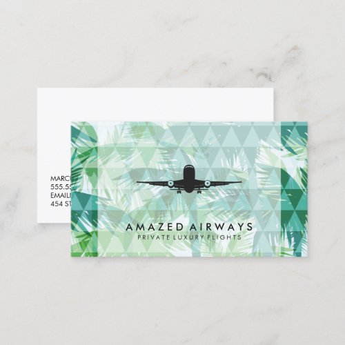 Commercial Plane  Geometric Palm Trees Business Card