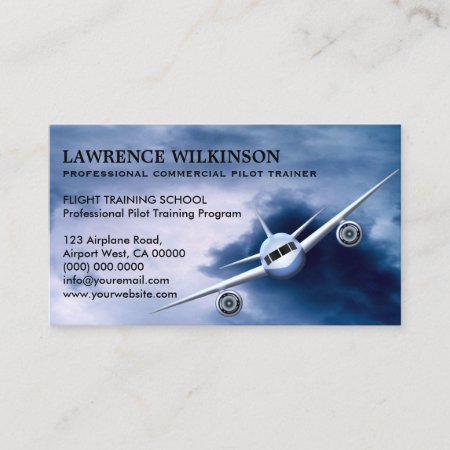Commercial Plane In Sky Aviation Business Cards