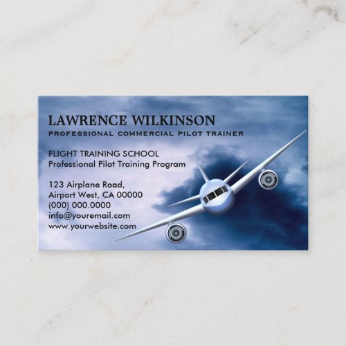 Commercial Plane in Sky Aviation Business Cards
