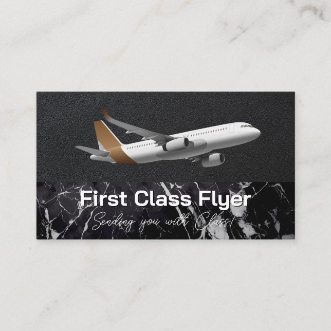 Commercial Plane | Leather | Marble Business Card (Front)
