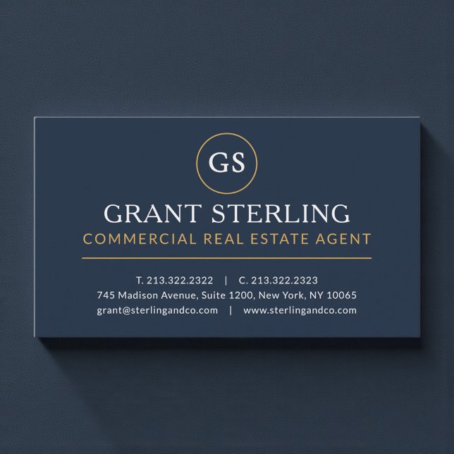 Commercial Real Estate Agent Navy Blue Gold Luxury Business Card (Creator Uploaded)