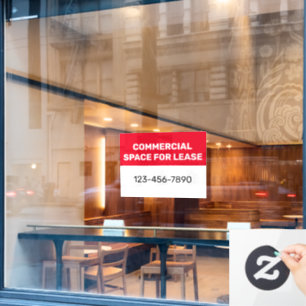Commercial Space for Lease Phone Number White Red Window Cling