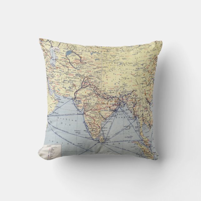 Commercial Trade Routes | South Asia Throw Pillow (Front)