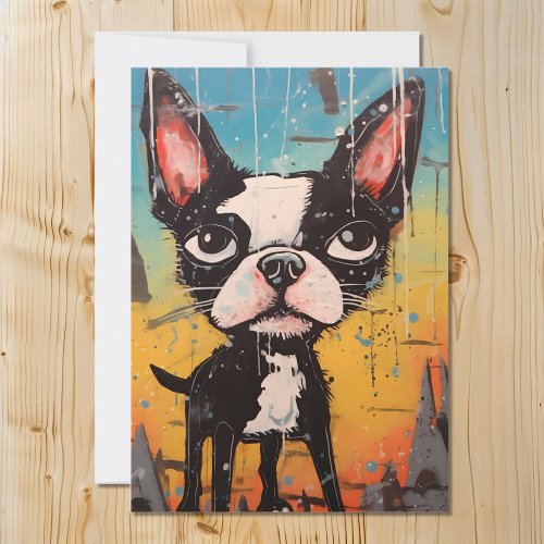 Commical and Whimsical Boston Terrier Dog Holiday Card