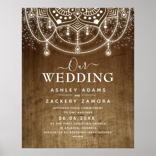 Commitment Boho FairyLights Wedding Certificate Poster