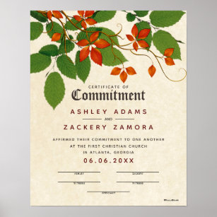 Commitment Botanical Wedding Certificate Poster