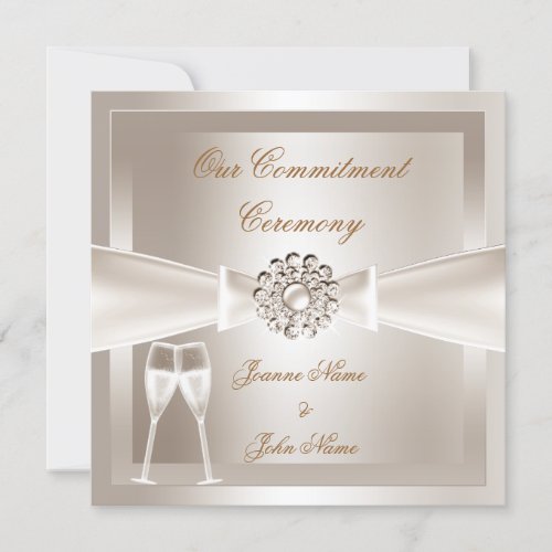 Commitment Ceremony Damask Cream White Champagne Invitation