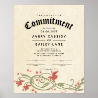 "Commitment Ceremony" Floral Wedding Certificate