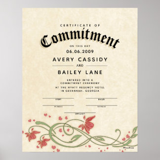 "Commitment Ceremony" Floral Wedding Certificate Poster