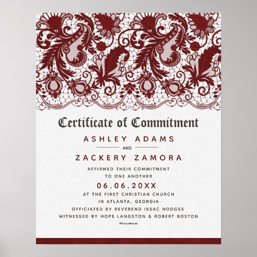 Commitment Ceremony Lace Wedding Certificate Poster