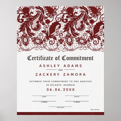 Commitment Ceremony Lace Wedding Certificate Poster