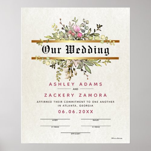 Commitment Floral Banner Wedding Certificate Poster