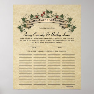 Commitment Guest book ornate Wedding Certificate