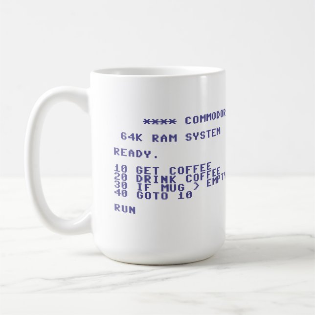 Commodore 64 Drink Coffee Basic Program Mug (Left)