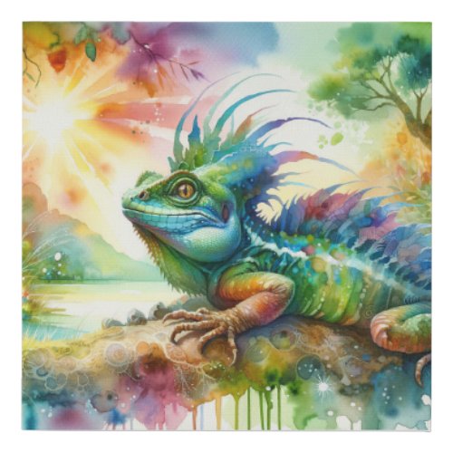 Common Basilisk in Watercolor AREF752 _ Watercolor Faux Canvas Print