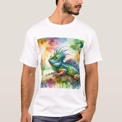 Common Basilisk in Watercolor AREF752 _ Watercolor T_Shirt
