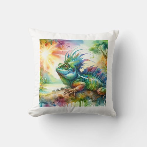 Common Basilisk in Watercolor AREF752 _ Watercolor Throw Pillow