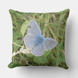 Common Blue Butterfly in Grass Throw Pillow