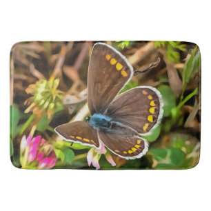 Common Blue Butterfly Polyommatus Icarus Painting Bath Mat