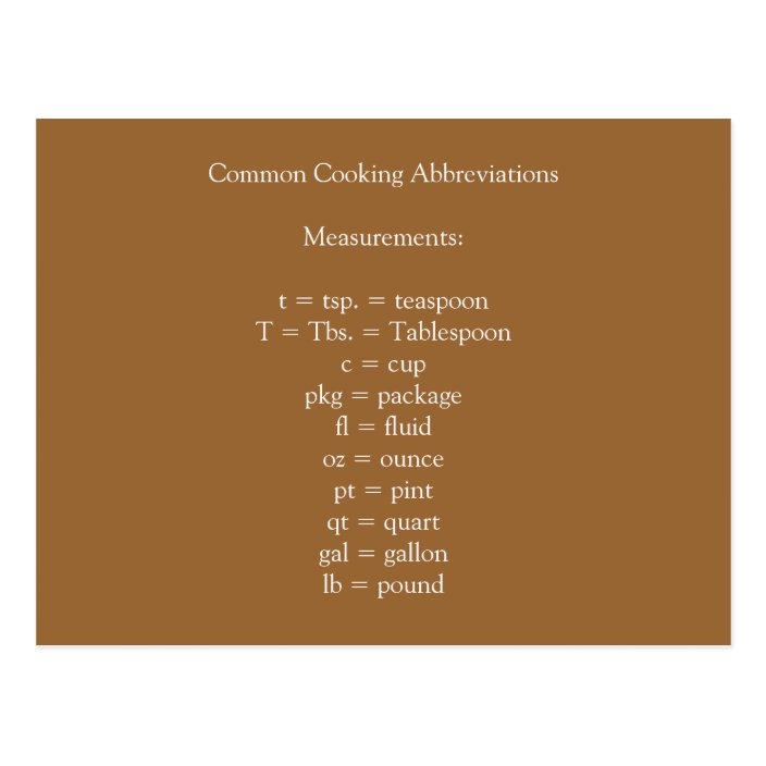 common-cooking-abbreviations-postcard-zazzle