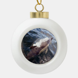 Common Dolphin Ocean Wave Winter Scene  Ceramic Ball Christmas Ornament