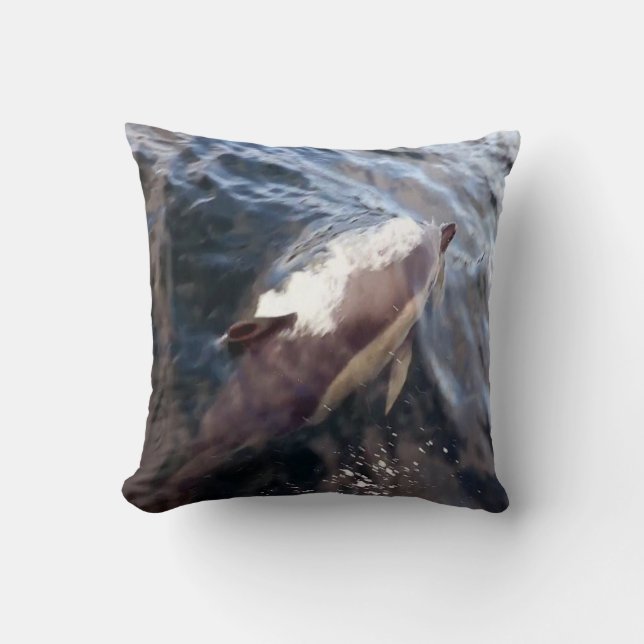 Common Dolphin Surfacing Deep Sea Coastal Artwork  Throw Pillow (Front)