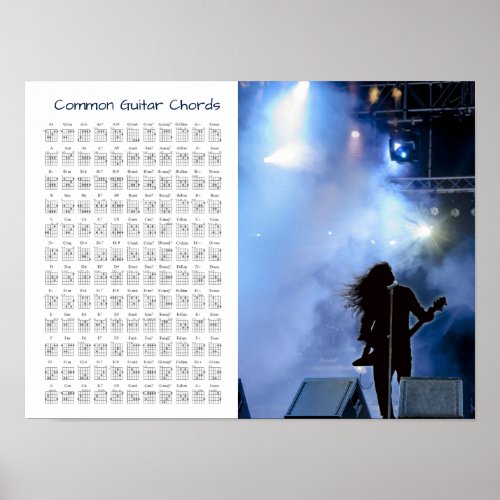 COMMON GUITAR CHORDS CONCERT STAGE POSTER