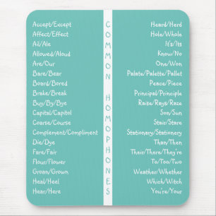 Common Homophones English Spelling Reference Guide Mouse Pad