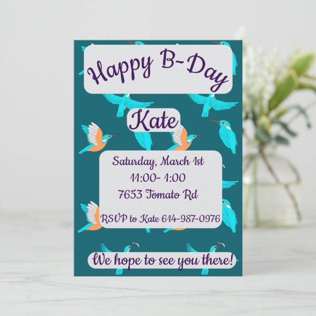 Common Kingfishers Happy Birthday Invitation (Standing Front)