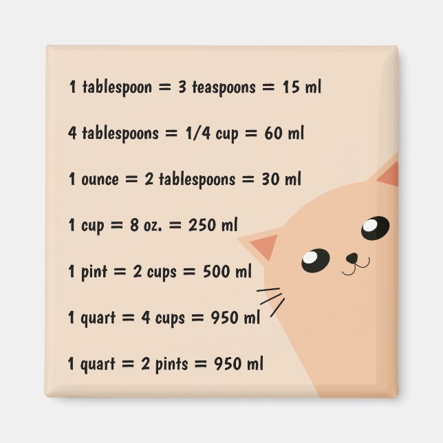 Common Kitchen Measurements Magnet (Front)