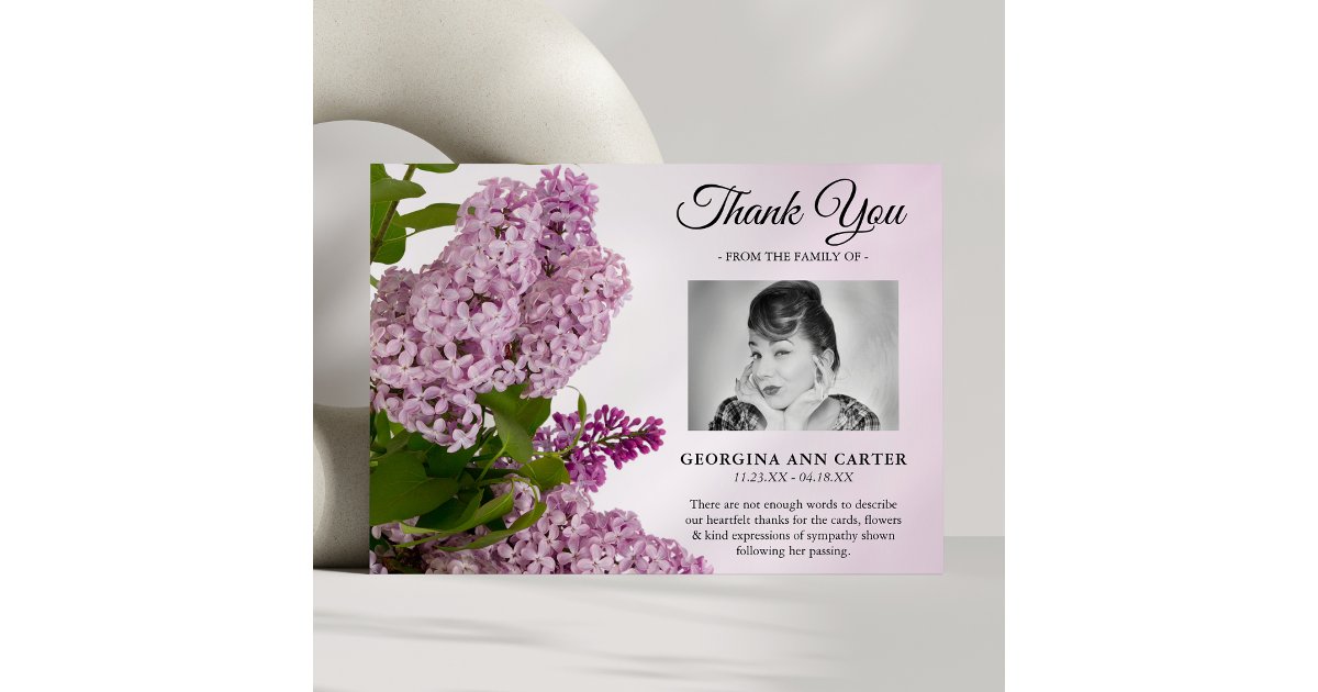 Common Lilac Floral Funeral Thank You Card | Zazzle