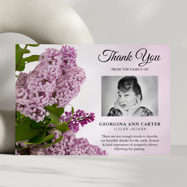 Common Lilac Floral Funeral Thank You Card | Zazzle