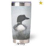 Common Loon Bird Painting Custom Initials Birder Insulated Tumbler