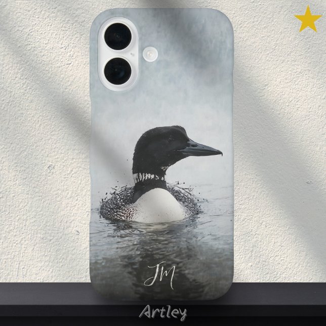 Common Loon Bird Painting Initials Custom Name Case-Mate iPhone Case (Creator Uploaded)