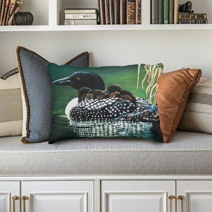 Common Loon Family Lake Wildlife Nature Green Accent Pillow