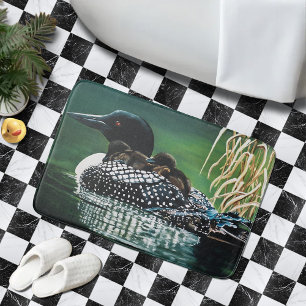 Common Loon Family Lake Wildlife Nature Green Bathroom Mat
