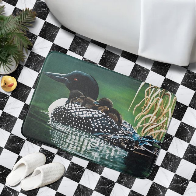 Common Loon Family Lake Wildlife Nature Green Bathroom Mat (Creator Uploaded)