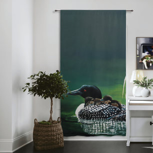 Common Loon Family Lake Wildlife Nature Green Blackout Curtains