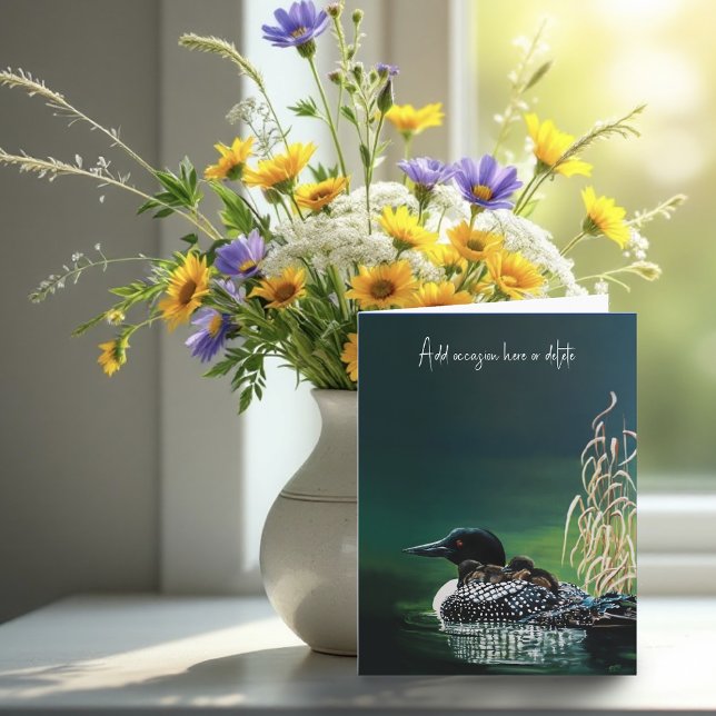 Common Loon Family Lake Wildlife Nature Green Card (Creator Uploaded)