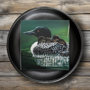 Common Loon Family Lake Wildlife Nature Green Cloth Napkin