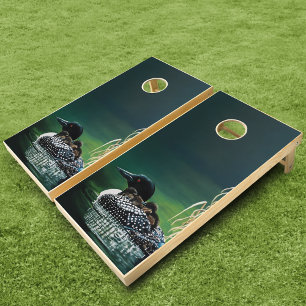 Common Loon Family Lake Wildlife Nature Green Cornhole Set