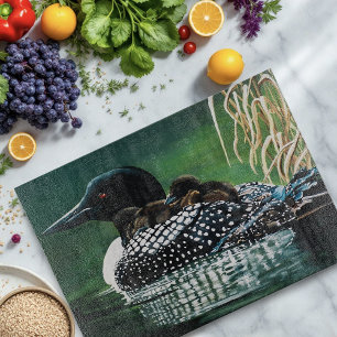Common Loon Family Lake Wildlife Nature Green Cutting Board