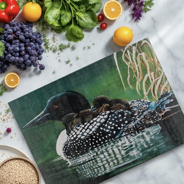 Common Loon Family Lake Wildlife Nature Green Cutting Board (Creator Uploaded)