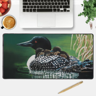 Common Loon Family Lake Wildlife Nature Green Desk Mat