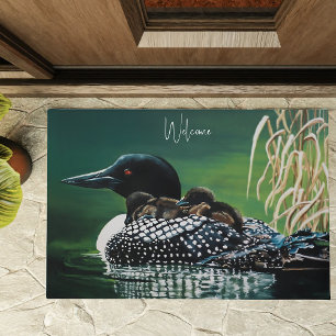 Common Loon Family Lake Wildlife Nature Green Doormat