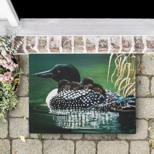 Common Loon Family Lake Wildlife Nature Green Doormat