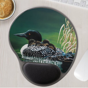 Common Loon Family Lake Wildlife Nature Green Gel Mouse Pad